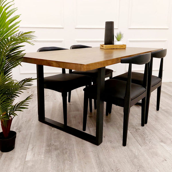 Freya 1.8 Dining Table Solid Dark Pine wood with Matt Black Metal Legs